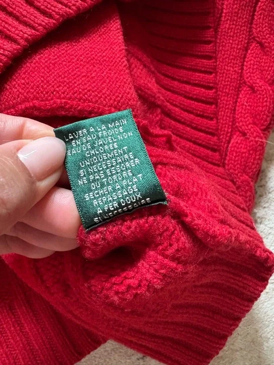 Vintage Ralph Lauren red cable knit wool rabbit hair cardigan size M - Picture 4 of 8